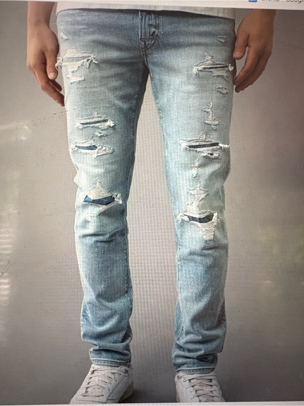 American Eagle Outfitters Distressed Skinny Jeans - Light Blue